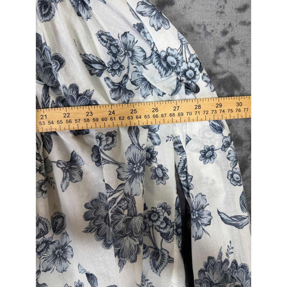 Ann Taylor Blue Floral Cotton Blouse Long Sleeve Split Neck White Top Size M - Picture 7 of 10